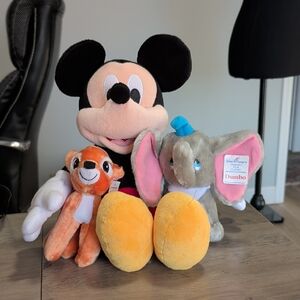 Vintage Disney Plush Toy Set - Mickey Mouse, Dumbo, and Bambi